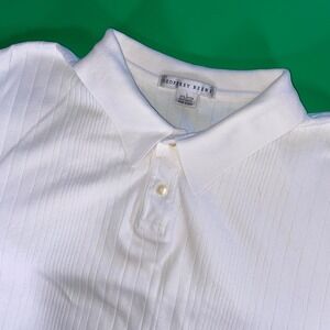 Geoffrey Beene Mens White Ribbed Polo Shirt‎ Short Sleeve Casual Top